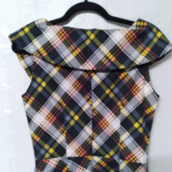 Jolie Moi Yellow Black Plaid Retro Sheath Dress - Picture 11 of 12